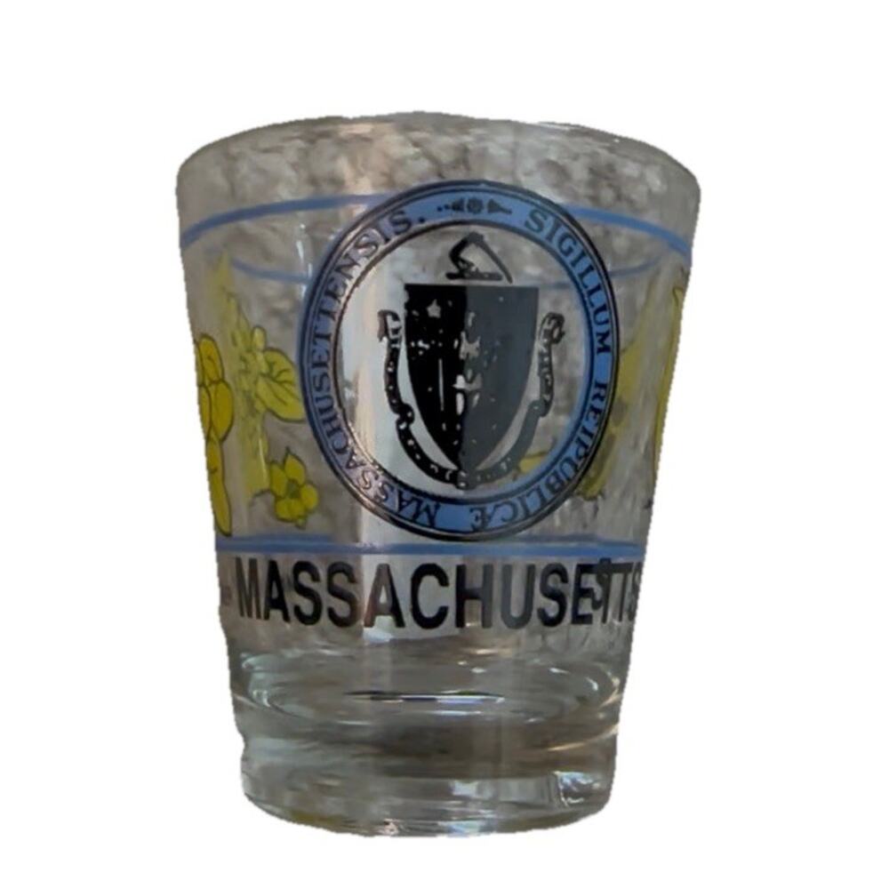 Massachusetts State Seal Souvenir Shot Glass Clear Collectible
